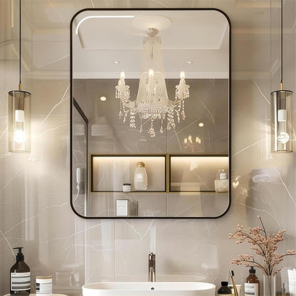 Modern Rectangular Framed Metal Mirror, Wall Mount, Bathroom