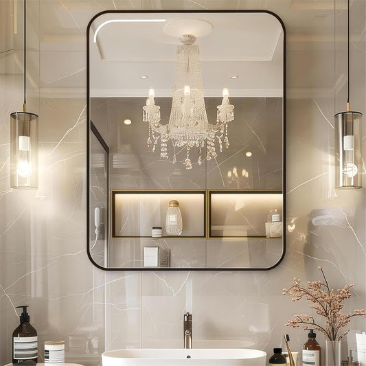 Modern Rectangular Framed Metal Mirror, Wall Mount, Bathroom