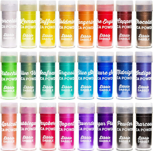 Dibble Dabble Mica Powder 24 Color Shake Jars – 240g Set - Cosmetic Grade Mica Pigment Powder for Soap Making, Epoxy Resin, Lip Gloss, Nails, Bath Bombs, Slime (10g per jar)