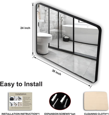 Modern Rectangular Framed Metal Mirror, Wall Mount, Bathroom