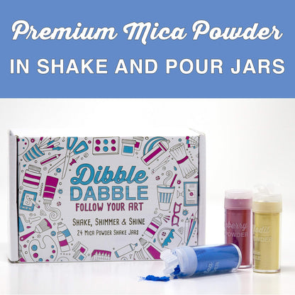 Dibble Dabble Mica Powder 24 Color Shake Jars – 240g Set - Cosmetic Grade Mica Pigment Powder for Soap Making, Epoxy Resin, Lip Gloss, Nails, Bath Bombs, Slime (10g per jar)