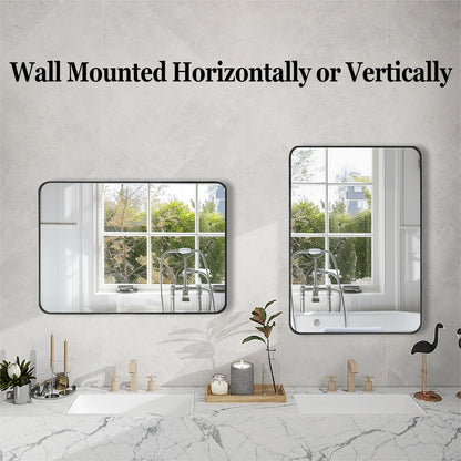 Modern Rectangular Framed Metal Mirror, Wall Mount, Bathroom
